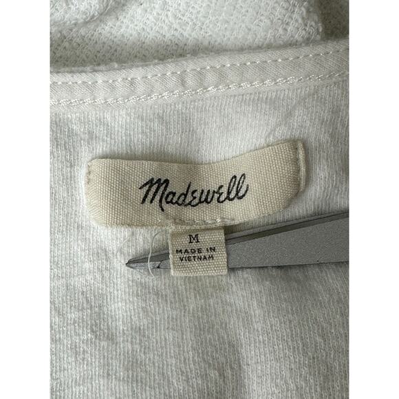 Madewell Top Women Medium White Textured Tie Front Crop Cotton V-Neck Summer - Picture 6 of 9